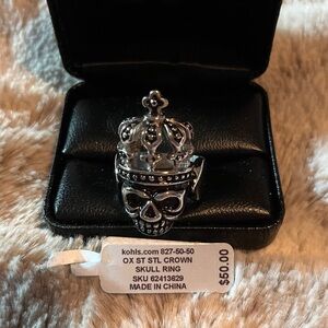Silver Skull Ring with Crown stainless unisex